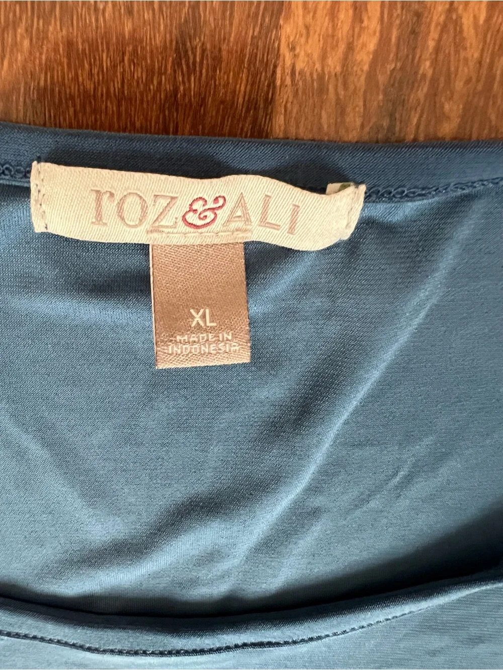 Roz & Ali Blue Tunic 3/4 Sleeve Asymmetrical Shark Bite Hem Women’s Blouse Sz XL